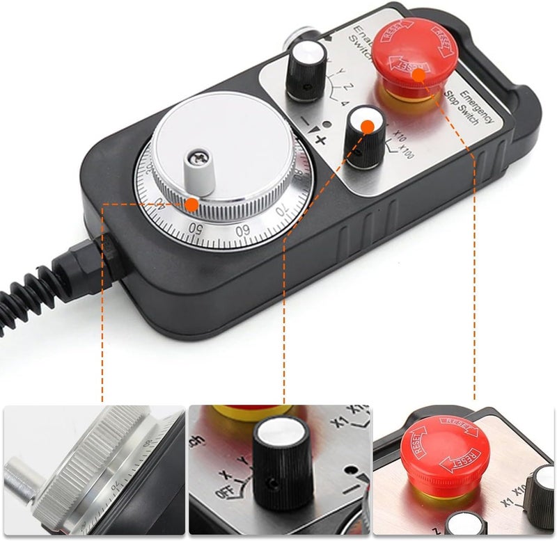 Drphiru MGP Pendant CNC Controller, CNC Electronic Handwheel Manual Pulse Generator with Emergency Stop, 100PPR Universal 4-Axis Controller for CNC Handwheel Encoders/Router/Lathe/Milling/Engraving Machine - Image 3